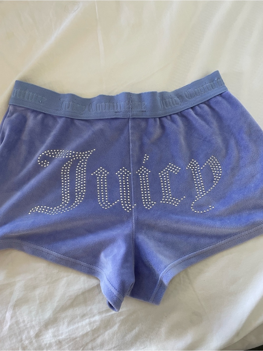Juicy Couture Lavender Velour Rhinestone Logo Shorts